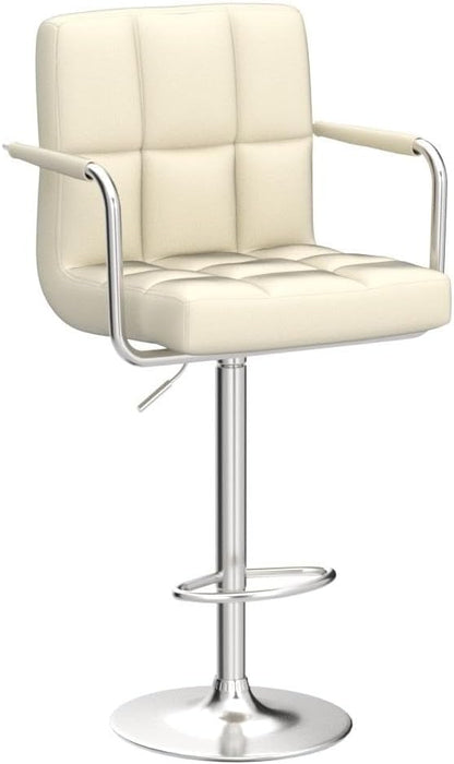Yaheetech Bar Stools Set of 2, PU Leather Adjustable Swivel Barstools, Hydraulic Kitchen Counter Height Bar Chairs with Armrest and Back for Bar, Kitchen, Dining Room, Beige