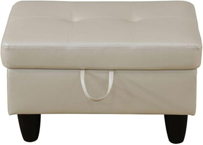 Ottoman Storage Ottoman Bench Faux Leather Footrest Footstool with Hinged Lid for Living Room, Bedroom, Entryway, Pearl White, 28.5"X19"X17.5"