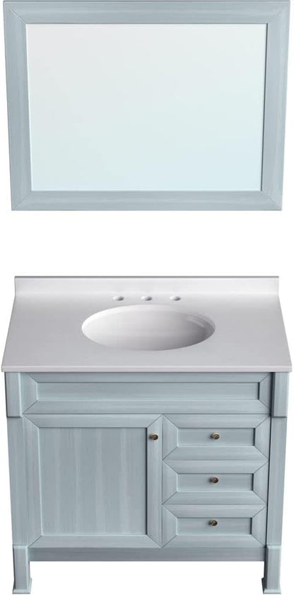 Hanover 36 Set Includes w, Blue Callimont 36'' Vanity Sink Combo for Bathroom, Powder Room | Pre-Assembled 1 Door, 3 Drawers | Accent Mirror| Artificial Stone Countertop Cabinet, 36 inches