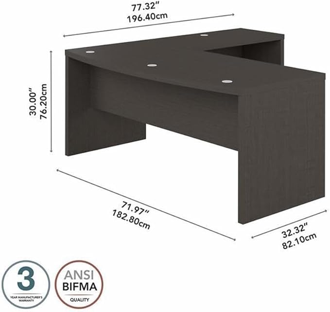 Bush Furniture L Shape Desk with Wire Management | Echo Collection Corner Bow Front Table for Home Office with Quick-To-Assemble Hardware | 72Wx77Lx30H