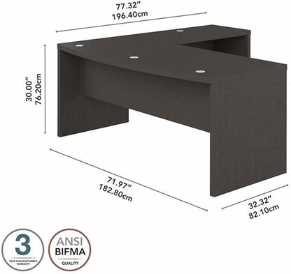 Bush Furniture L Shape Desk with Wire Management | Echo Collection Corner Bow Front Table for Home Office with Quick-To-Assemble Hardware | 72Wx77Lx30H