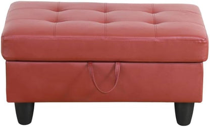 Ottoman Storage Ottoman Bench Faux Leather Footrest Footstool with Hinged Lid for Living Room, Bedroom, Entryway, Red, 35"X23"X17"
