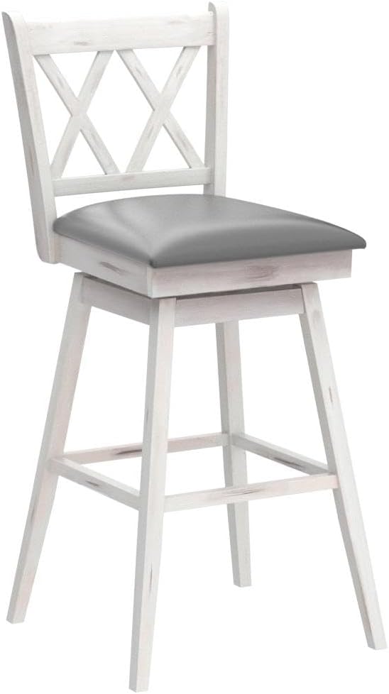 COSTWAY Bar Stool Set of 4, 360 ° Swivel Bar Height 29.5 inch Bar Stool with Foot Rest Upholstered Cushion & Ergonomic Backrest, Sturdy Frame, for Pub, Restaurant, Home (4, Antique White + Grey)