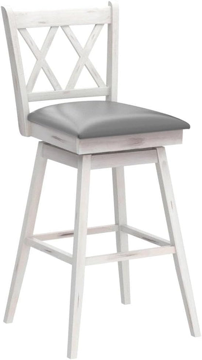 COSTWAY Bar Stool Set of 4, 360 ° Swivel Bar Height 29.5 inch Bar Stool with Foot Rest Upholstered Cushion & Ergonomic Backrest, Sturdy Frame, for Pub, Restaurant, Home (4, Antique White + Grey)
