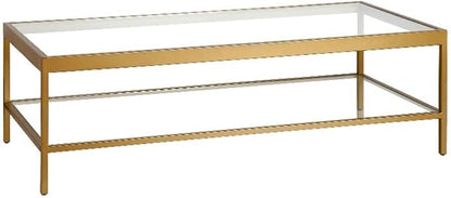 Henn&Hart 54" Wide Rectangular Coffee Table in Brass, Modern coffee tables for living room, studio apartment essentials
