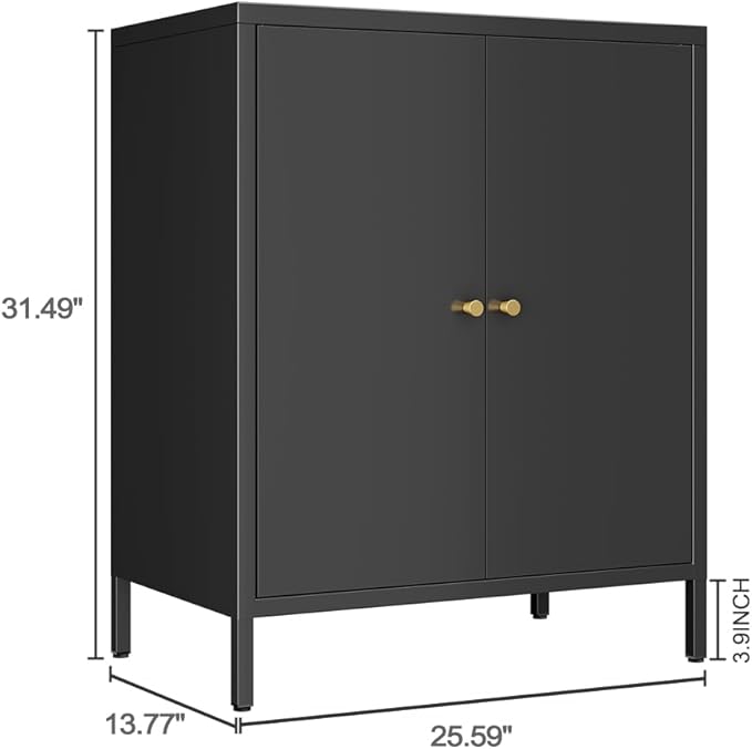 Small Storage Cabinet, Metal Cabinets with Doors and Shelves, Low Cabinet with high feet and Locker, Coffee Bar with Storage, Modern Accent Cabinets for Home,Office,Kitchen,Bathroom,Dining Room