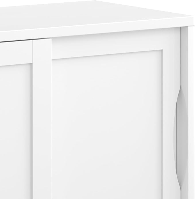 SIMPLIHOME Harper Storage Cabinet - 30 inch Wide Solid Hardwood 2-Shelf Low Console Cabinet in White, Mid-Century Modern Cupboard for Living Room with Sliding Doors and Adjustable Shelves