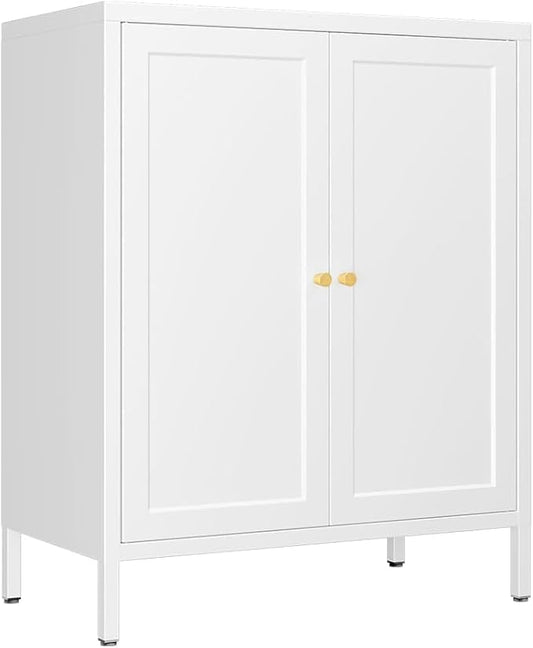 Metal Storage Cabinet, 2 Door Locker Cabinets with Adjustable Shelves, Side Table Storage with Doors,Bathroom Furniture for Small Spaces,Home,Office,Kitchen,Dining Room