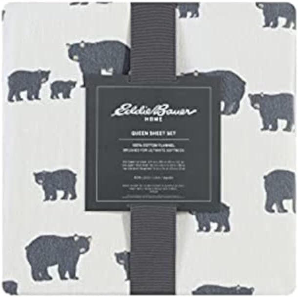 Eddie Bauer - Flannel Sheets Full Size, Anti-Pilling & Wrinkle Resistant Cotton, Touchably Soft for All-Season Comfort - Bed Sheets with Matching Pillowcases & Fitted Sheet (Bear Family Grey)
