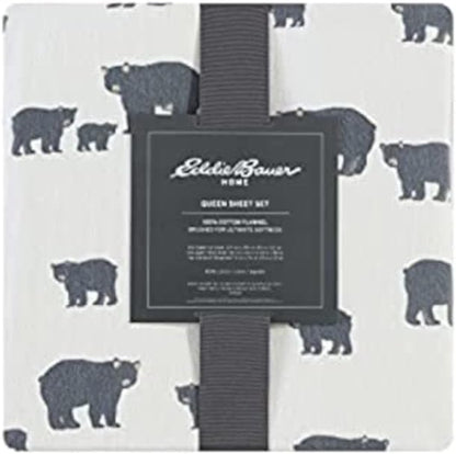 Eddie Bauer - Flannel Sheets Full Size, Anti-Pilling & Wrinkle Resistant Cotton, Touchably Soft for All-Season Comfort - Bed Sheets with Matching Pillowcases & Fitted Sheet (Bear Family Grey)