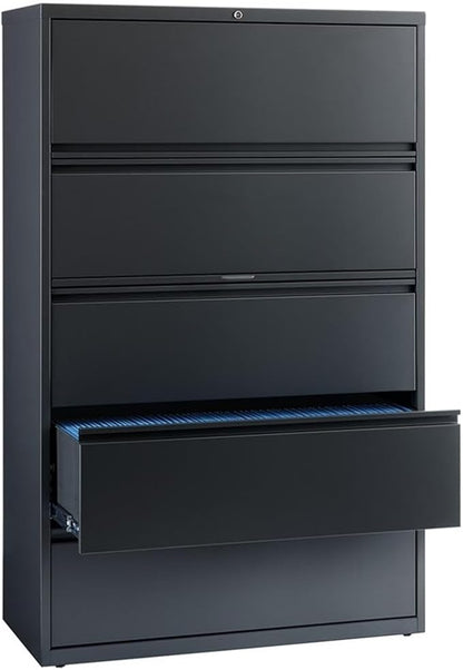 Pemberly Row 42-in Wide Metal 5 Drawer Lateral Filing Cabinet Charcoal
