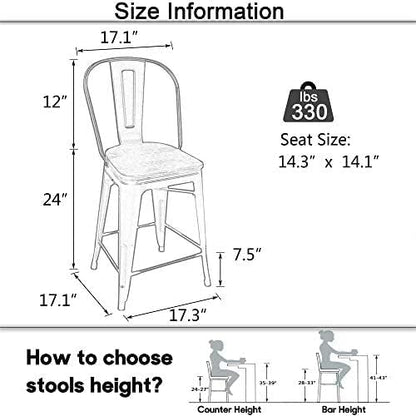 Aklaus Swivel Metal Bar Stools with Backs Counter Stools Set of 4 Counter Height Stools High Back Bar Chairs 24 Inches Barstools Farmhouse Silver