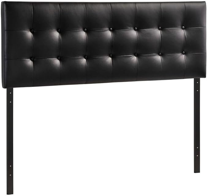 Hawthorne Collections Contemporary Tufted Button Faux Leather Upholstered Queen Headboard in Black