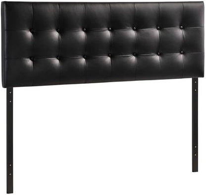 Hawthorne Collections Contemporary Tufted Button Faux Leather Upholstered Queen Headboard in Black