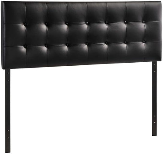 Hawthorne Collections Contemporary Tufted Button Faux Leather Upholstered Queen Headboard in Black