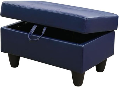 Ottoman Storage Ottoman Bench Faux Leather Footrest Footstool with Hinged Lid for Living Room, Bedroom, Entryway, Blue, 28.5"X19"X17.5"
