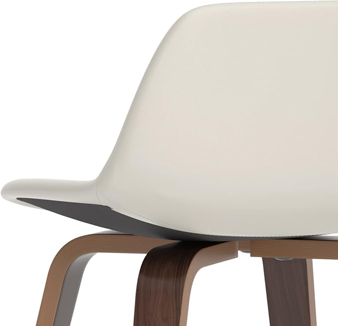 SIMPLIHOME Randolph Counter Stools (Set of 2) - 28 Inch Seat Height Upholstered Bentwood Kitchen Seats in Cream PU Faux Leather, Mid Century Modern Seating with Curved Backrest and Chrome Footrest