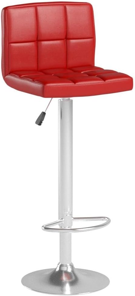 COSTWAY Bar Stools Set of 2, Modern Swivel Adjustable Height PU Leather Barstools with Back, Square Armless Counter Height 2-Pack Bar Chair for Kitchen Island Dining Living Bistro Pub Counter, Red