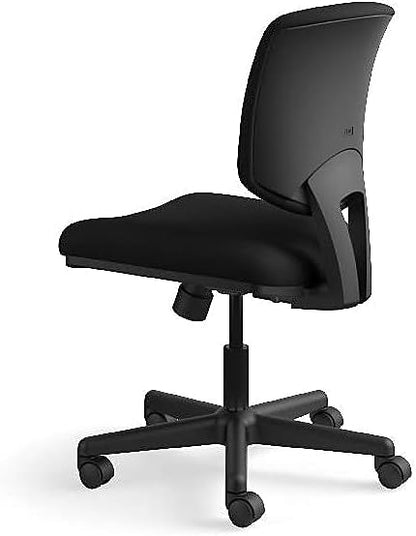 HON Volt Armless Office Chairs with Wheels, Ergonomic Adjustable Center-Tilt Recline, Fabric Back and Seat, Swivel Desk Chair, Black
