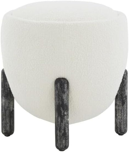 SAFAVIEH Couture Collection Clarabella Ivory Boucle/Black Round Upholstered Footrest Ottoman (Fully Assembled)