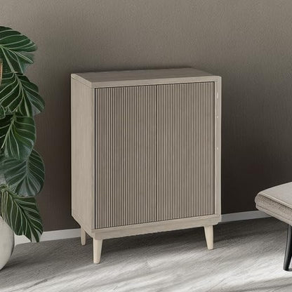 Henn&Hart 28" Fluted Wooden Accent Cabinet, Modern Ribbed Sideboard Buffet Cabinet with 2 Doors and an Adjustable Shelf for Living Room, Dining Room, Bedroom or Entryway, Antiqued Gray Oak