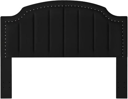 24KF Velvet Fabric Upholstered Queen/Full Headboard with Nail Trims,Modern Vertical Channel Design with Curved Headboard, 6052-Q-Black