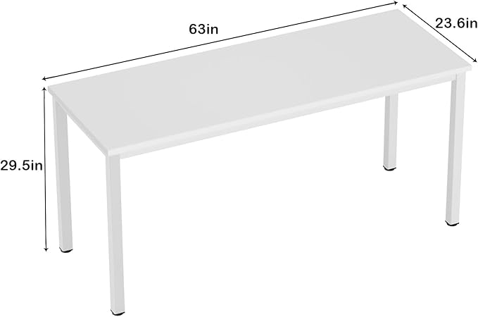 Need 63 Inch Large Computer Desk - Modern Simple Style Home Office Gaming Desk, Basic Writing Table for Study Student, White Metal Frame, White