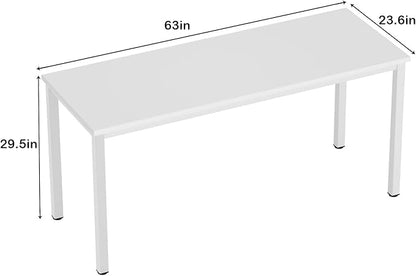 Need 63 Inch Large Computer Desk - Modern Simple Style Home Office Gaming Desk, Basic Writing Table for Study Student, White Metal Frame, White