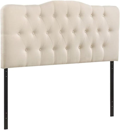 Hawthorne Collections Modern Fabric King Tufted Panel Headboard in Ivory