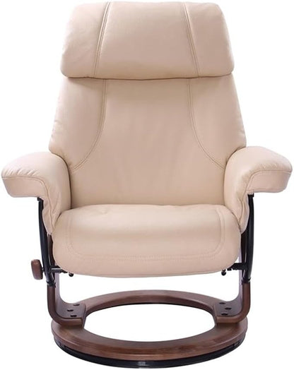 Pemberly Row Stressless Recliner with Ottoman in Beige Faux Leather, Swivel Recliner Ottoman for Comfortable Home Seating