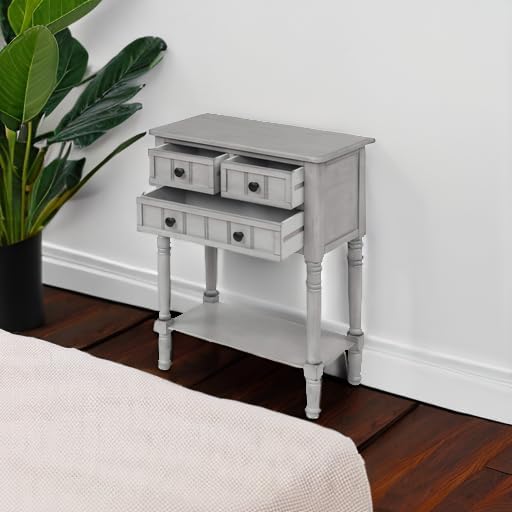 Knocbel Slim Antique Entry Console Table with Drawers & Bottom Open Shelf, Solid Wood Sofa Couch Table for Entryway Hallway Living Room (Gray Wash)