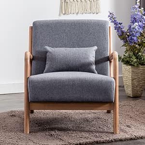 ANJ ANJHOME Mid Century Modern Accent Chairs Set of 2, Comfy Fabric Reading Chair with Solid Wood Frame, Easy Assembly Armchair for Living Room,Grey