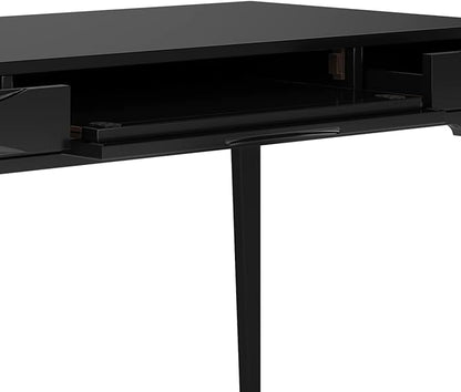 SIMPLIHOME Harper Desk - 60-Inch Wide Solid Hardwood Writing Desk in Black, Mid-Century Modern Home Office Computer Table for Workspace or Study with 2 Drawers and Flip-Down Keyboard Tray