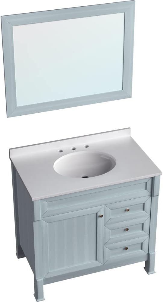 Hanover 36 Set Includes w, Blue Callimont 36'' Vanity Sink Combo for Bathroom, Powder Room | Pre-Assembled 1 Door, 3 Drawers | Accent Mirror| Artificial Stone Countertop Cabinet, 36 inches