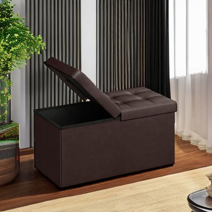 SONGMICS MAZIE Collection - 30 Inches Storage Ottoman Bench with Flipping Lid, Storage Chest Footstool, Load 660 lb, for Entryway, Living Room, Bedroom, Synthetic Leather, Brown ULSF45BR
