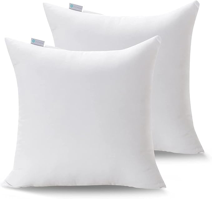 Acanva Indoor Decorative 28x28 Throw Pillow Inserts Pack of 2, Premium Polyester Fiber Fill Square Sham Stuffer Cushion for Sofa, Bed, Couch and Chair, Machine Washable, 2 Count (Pack of 1), White