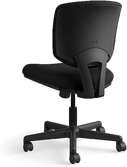 HON Volt Armless Office Chairs with Wheels, Ergonomic Adjustable Center-Tilt Recline, Fabric Back and Seat, Swivel Desk Chair, Black