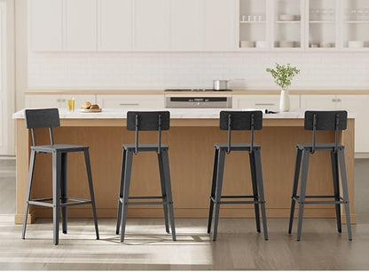 VASAGLE Set of 4 Bar Stools, Bar Height Stools, 29.1 Inches Tall Barstools with Back, Counter Bar Chairs for Kitchen Island, Steel Frame, Industrial Style, Easy Assembly, Ash Black and Ink Black