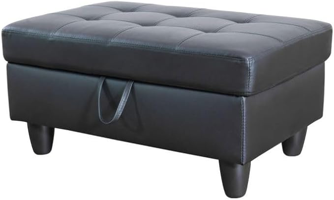 Ottoman Storage Ottoman Bench Faux Leather Footrest Footstool with Hinged Lid for Living Room, Bedroom, Entryway, Black, 35"X23"X17"