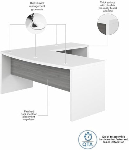 Bush Furniture L Shape Desk with Wire Management | Echo Collection Corner Bow Front Table for Home Office with Quick-to-Assemble Hardware | 72Wx77Lx30H