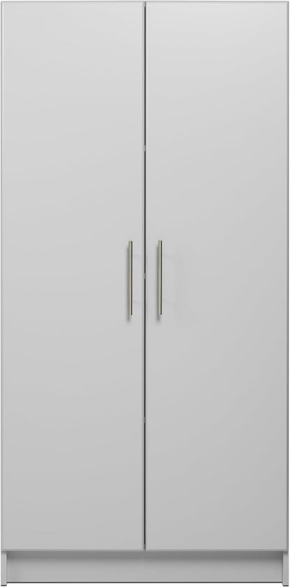 Prepac Elite Tall Garage Storage Cabinet & Pantry Storage Cupboard, 2-Door Freestanding Bathroom or Pantry Cabinet with Adjustable Shelves, 16" D x 32" W x 65" H, Light Gray
