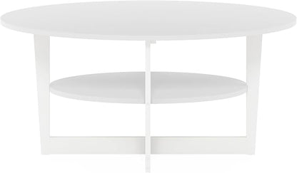 Furinno Jaya Oval Coffee Table, 35.43 (W) x 16.49 (H) x 19.69 (D) inches, White