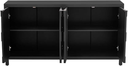 Sideboard Buffet Cabinet with Storage,Wood Modern Sideboard with Honeycomb Patterned Doors,Adjustable Shelves for Living Room Dining Room Kitchen (Black)