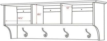 Prepac 48" Contemporary Wall Mounted Coat Rack, Coat Hooks Wall Mount with 3 Shelves, Ideal for Hallway or Entryway Storage Solution, 11.5"D x 48"W x 14.25"H, White