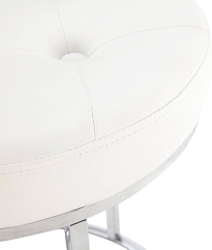 DUHOME Faux Leather Ottoman Stool, Vanity Chair Button Tufted Footrest Stool Makeup Stool with Metal Base for Living Room Bedroom, White
