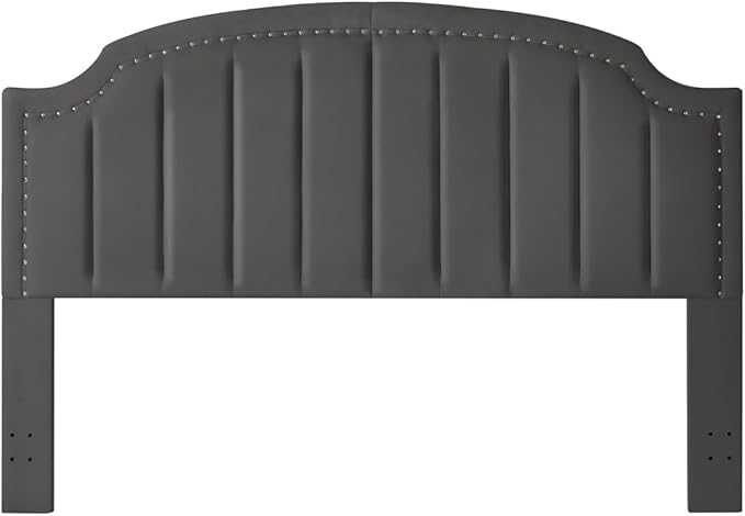 24KF Velvet Fabric Upholstered King/California King Headboard with Nail Trims, Modern Vertical Channel Design with Curved King Headboard, 6052-K-Dark Gray