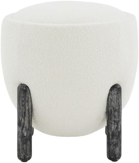 SAFAVIEH Couture Collection Clarabella Ivory Boucle/Black Round Upholstered Footrest Ottoman (Fully Assembled)