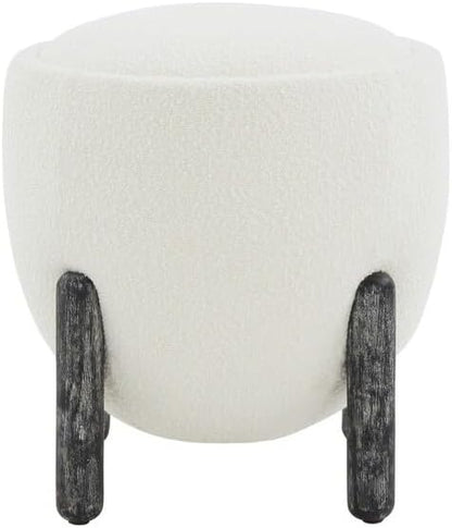 SAFAVIEH Couture Collection Clarabella Ivory Boucle/Black Round Upholstered Footrest Ottoman (Fully Assembled)