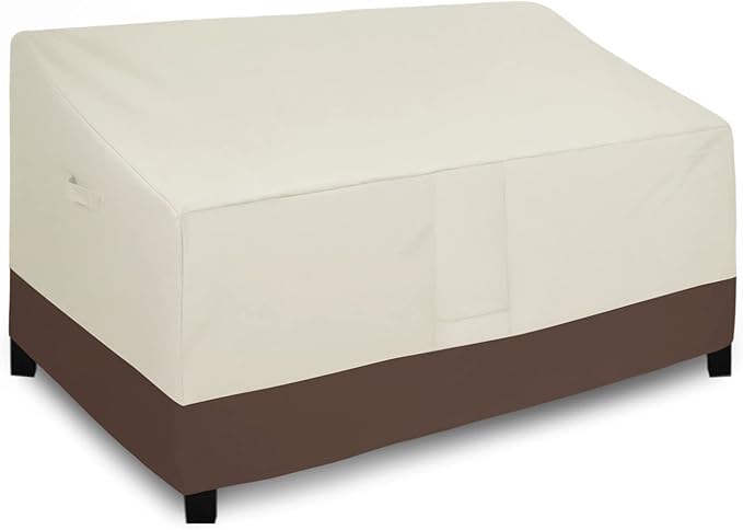 Easy-Going Waterproof Outdoor Couch Cover, Heavy Duty 3-Seater Patio Sofa Cover, Winchdproof Outdoor Furniture Cover with Air Vent (88Wx32.5Dx33H inch, Beige/Dark Brown)