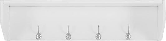 Crosley Furniture Harper Entryway Storage Wall Shelf, with Coat Rack Hooks for Hanging, White